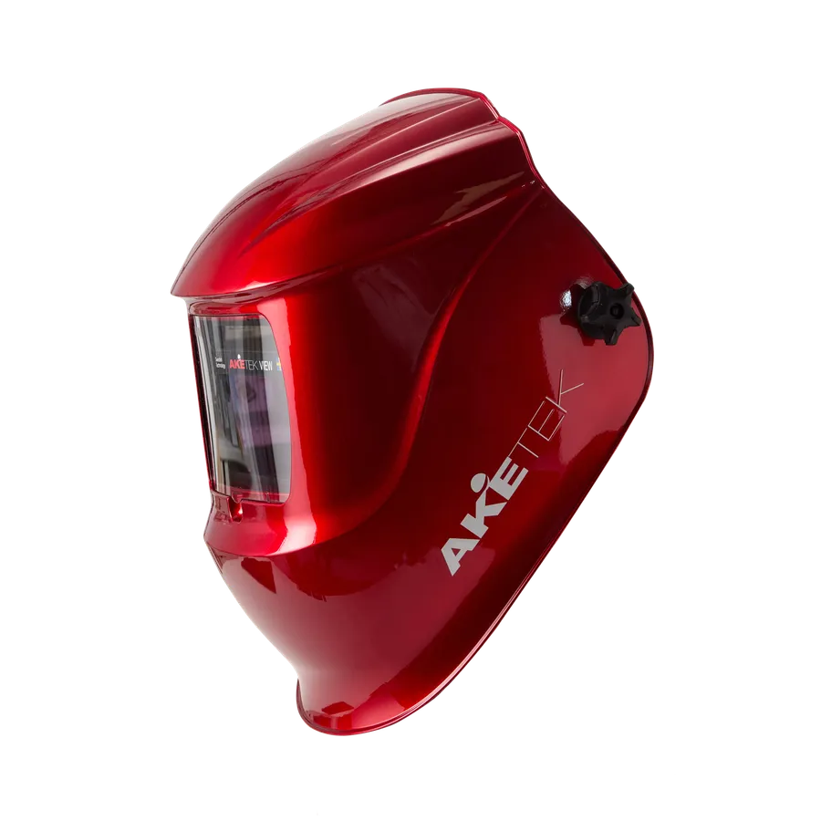 AKETEK® VIEW Automatik-Schweißhelm, metallic-rot, Ansicht von links
